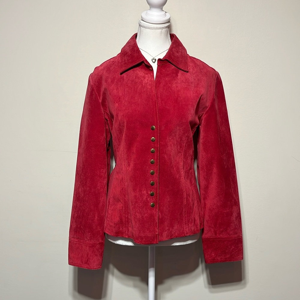 Red Suede Button-Front Women's Jacket